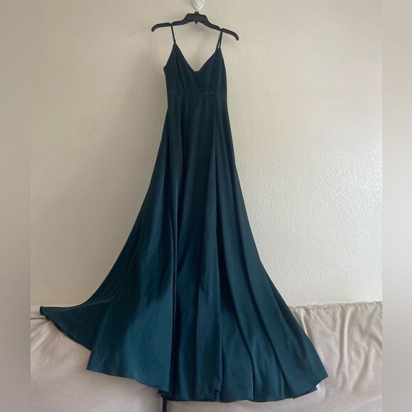 Lulus Ode To Love Emerald Green Satin Maxi Dress Sz S Spaghetti straps - Picture 8 of 12